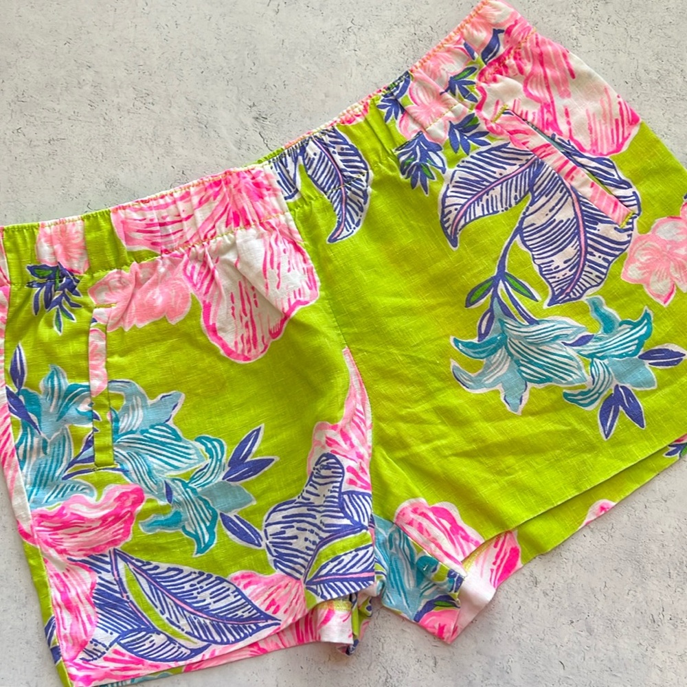 Lilly Pulitzer Vibrant Linen Floral Shorts - Pink, Green, Blue